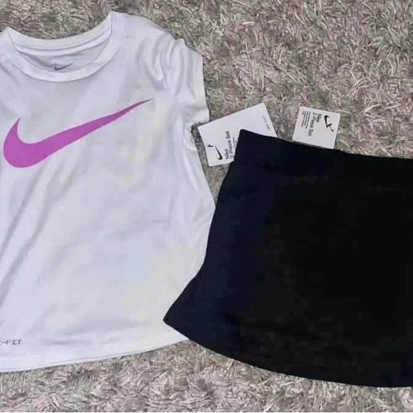 Nike White Tee with Pink Logo and Black Mini Skort - Picture 1 of 1